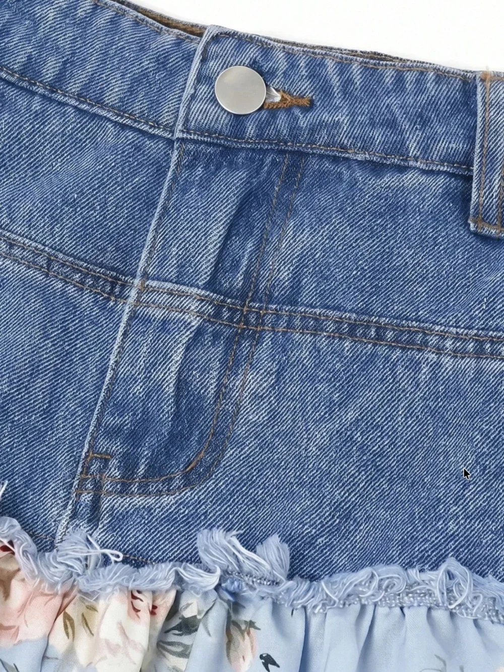 Boho Medium Wash floral Print Flowy Skirt - Picture 5 of 5